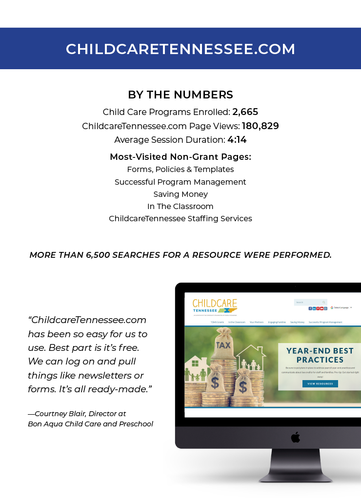 Page seven of ChildcareTennessee's 2023 Annual Report.
